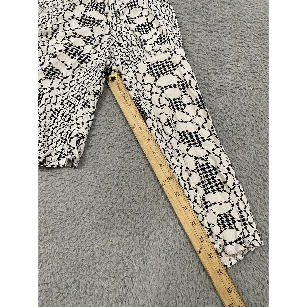 Free People Blouse Womens Medium White Black Animal Print Cropped Puff Sleeve